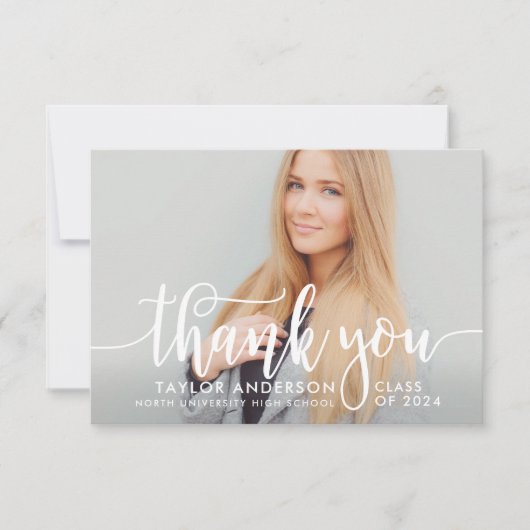 Modernes Foto für White Script-Abschluss Dankeskarte (Vorderseite)