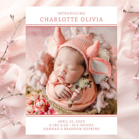 Modernes Foto Girl Birth Ankündigung
