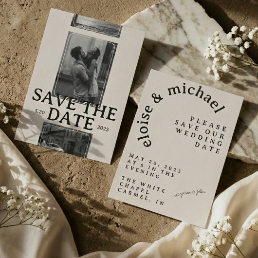 Modernes Foto-Gitter mit fett Serif Save the Date Einladung