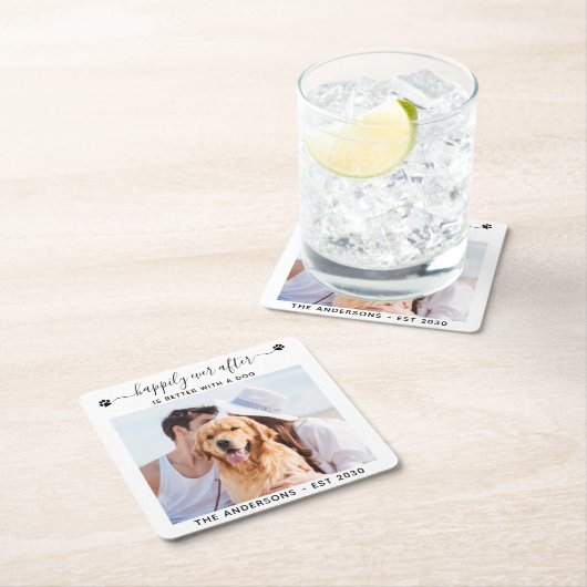 Modernes Foto glücklicherweise je nach Hochzeit vo Rechteckiger Pappuntersetzer (Vor Ort)