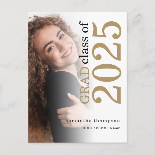 Modernes Foto Gold Black 2023 Abschluss Ankündigungspostkarte (Vorderseite)