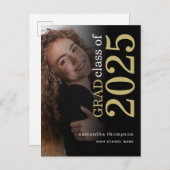 Modernes Foto Gold Black 2023 Abschluss Ankündigungspostkarte (Vorne/Hinten)