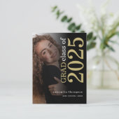 Modernes Foto Gold Black 2023 Abschluss Ankündigungspostkarte (Stehend Vorderseite)