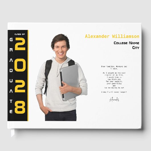 Modernes Foto Gold Black Abschluss Gästebuch (Vorderseite)