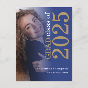 Modernes Foto Gold Blue 2025 Abschluss Ankündigungspostkarte