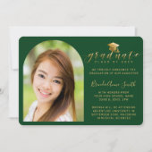 Modernes Foto-Gold-Cap-Skript für grünen Abschluss Ankündigung (Vorderseite)