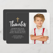 Modernes Foto Gold Cross Kommunion Vielen Dank Dankeskarte (Vorne/Hinten)