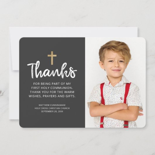 Modernes Foto Gold Cross Kommunion Vielen Dank Dankeskarte (Vorderseite)