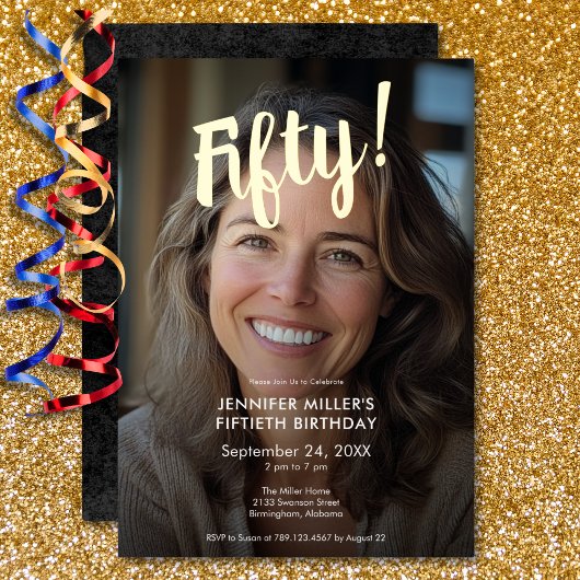 Modernes Foto & Goldfoil 50. Geburtstag Folieneinladung