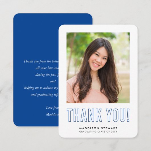 modernes Foto GRAD DANK YOU royblue Dankeskarte (Vorne/Hinten)