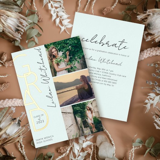 Modernes Foto Grad Minze Green Folieneinladung