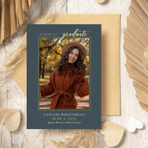 Modernes Foto Graduate Aquamarin Blue Folieneinladung