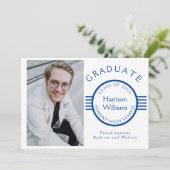 Modernes Foto Graduate Blue Stripes kundenspezifis Ankündigung (Stehend Vorderseite)