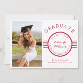 Modernes Foto Graduate Magenta Stripes Abschluss Ankündigung (Vorderseite)