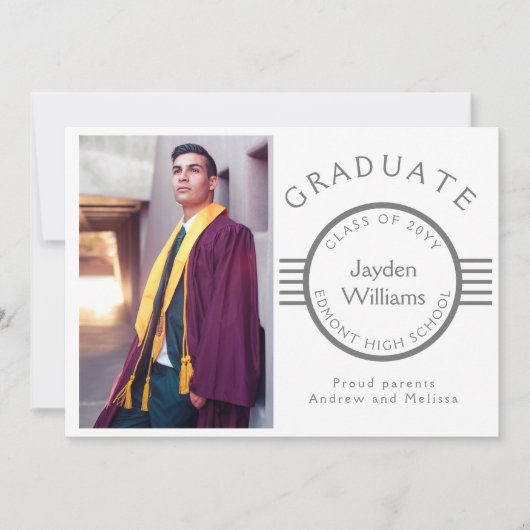 Modernes Foto Graduate Silver Stripes Abschluss Ankündigung (Vorderseite)