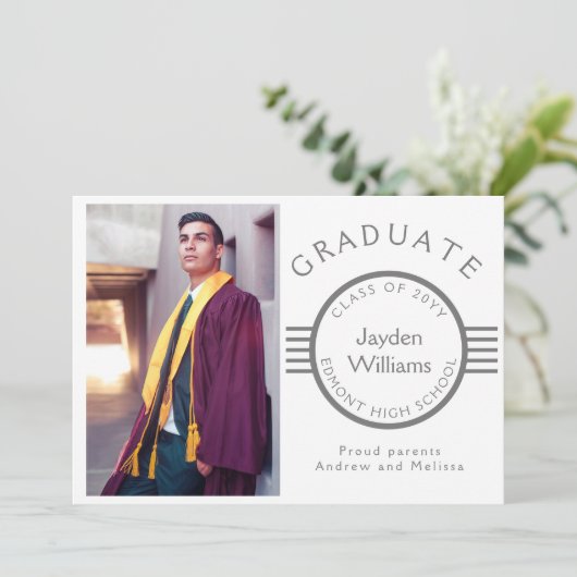 Modernes Foto Graduate Silver Stripes Abschluss Ankündigung (Stehend Vorderseite)