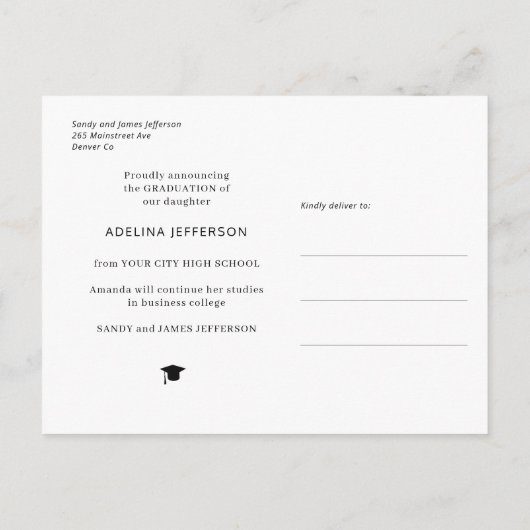 Modernes Foto Graduierte Typografie Abschluss Ankündigungspostkarte (Rückseite)