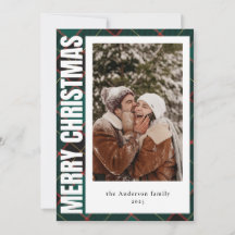 Modernes Foto Grün Kariert frohe Weihnachten
