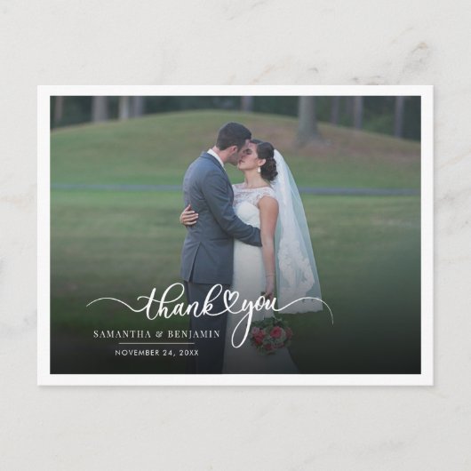 Modernes Foto handgeschriebene Hochzeit Vielen Dan Postkarte (Vorderseite)