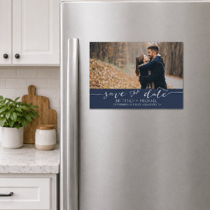 Modernes Foto Handgeschriebene Navy Blue Magneteinladung