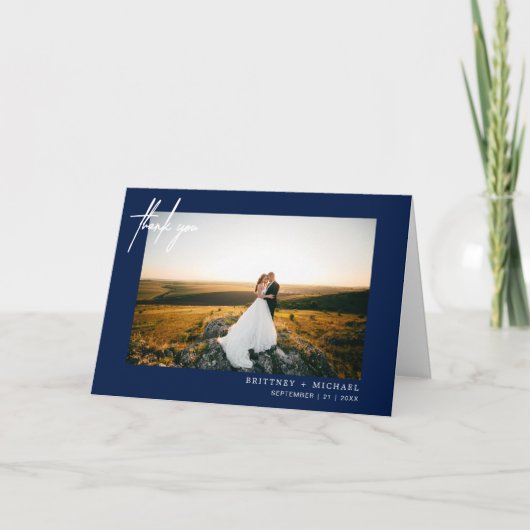 Modernes Foto handschriftlich Danke Navy Blue (Vorderseite)