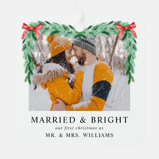 Modernes Foto Heiratsheim & Bright Christmas Neu v Ornament Aus Metall (Rückseite)