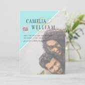 Modernes FOTO Hochzeit Einladung QR CODE UAWG AQUA (Stehend Vorderseite)