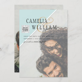 Modernes FOTO Hochzeit Einladung QR CODE UAWG AQUA