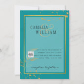 Modernes FOTO Hochzeit Einladung QR CODE UAWG AQUA (Vorderseite)