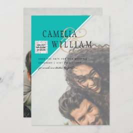 Modernes FOTO Hochzeit Einladung QR CODE UAWG AQUA