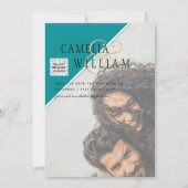 Modernes FOTO Hochzeit Einladung QR CODE UAWG AQUA (Vorderseite)