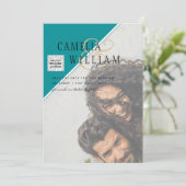 Modernes FOTO Hochzeit Einladung QR CODE UAWG AQUA (Stehend Vorderseite)