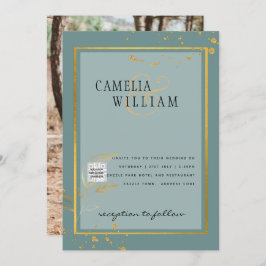 Modernes FOTO Hochzeit Einladung QR CODE UAWG AQUA