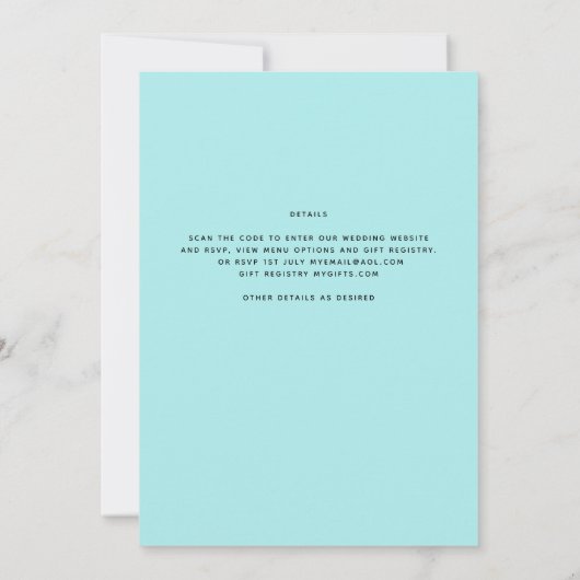 Modernes FOTO Hochzeit Einladung QR CODE UAWG AQUA (Rückseite)