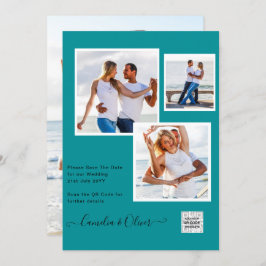 Modernes FOTO Hochzeit Einladung QR CODE UAWG AQUA