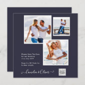 Modernes FOTO Hochzeit Einladung QR CODE UAWG Blue (Vorne/Hinten)