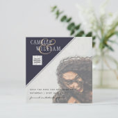 Modernes FOTO Hochzeit Einladung QR CODE UAWG Blue (Stehend Vorderseite)