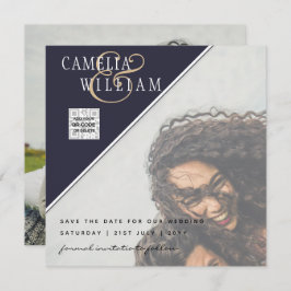 Modernes FOTO Hochzeit Einladung QR CODE UAWG Blue