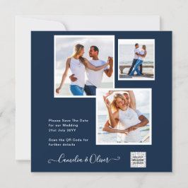 Modernes FOTO Hochzeit Einladung QR CODE UAWG Blue