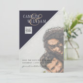 Modernes FOTO Hochzeit Einladung QR CODE UAWG Blue (Stehend Vorderseite)