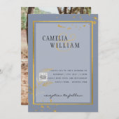 Modernes FOTO Hochzeit Einladung QR CODE UAWG Blue (Vorne/Hinten)