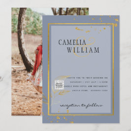 Modernes FOTO Hochzeit Einladung QR CODE UAWG Blue