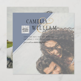 Modernes FOTO Hochzeit Einladung QR CODE UAWG Blue