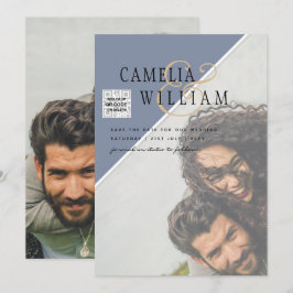 Modernes FOTO Hochzeit Einladung QR CODE UAWG Blue