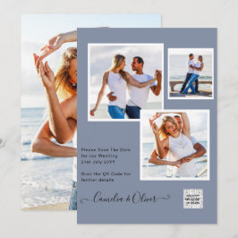 Modernes FOTO Hochzeit Einladung QR CODE UAWG Blue