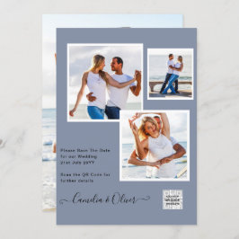 Modernes FOTO Hochzeit Einladung QR CODE UAWG Blue