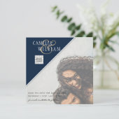 Modernes FOTO Hochzeit Einladung QR CODE UAWG Blue (Stehend Vorderseite)