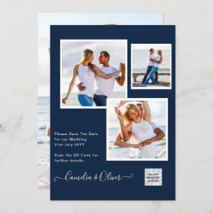 Modernes FOTO Hochzeit Einladung QR CODE UAWG Blue