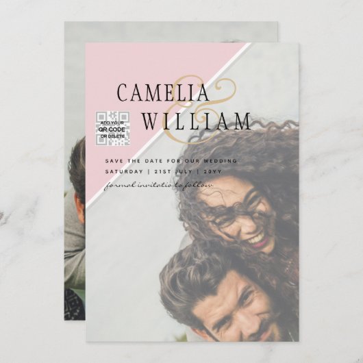 Modernes FOTO Hochzeit Einladung QR CODE UAWG Blus (Vorne/Hinten)