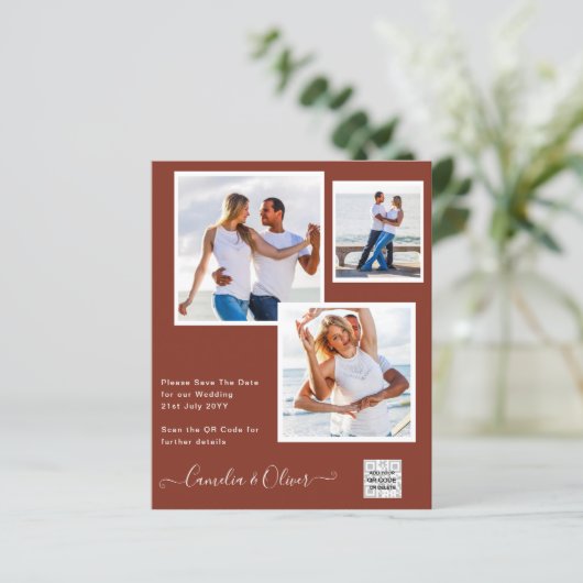 Modernes FOTO Hochzeit Einladung QR CODE UAWG Cinn (Stehend Vorderseite)